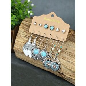 6 Pair Native American Fashion Turquoise Earrings